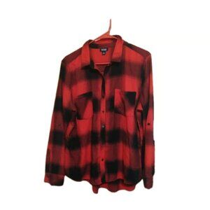 A.N.A. A New Approach Red Black Plaid Flannel Button Up Shirt Women's XL